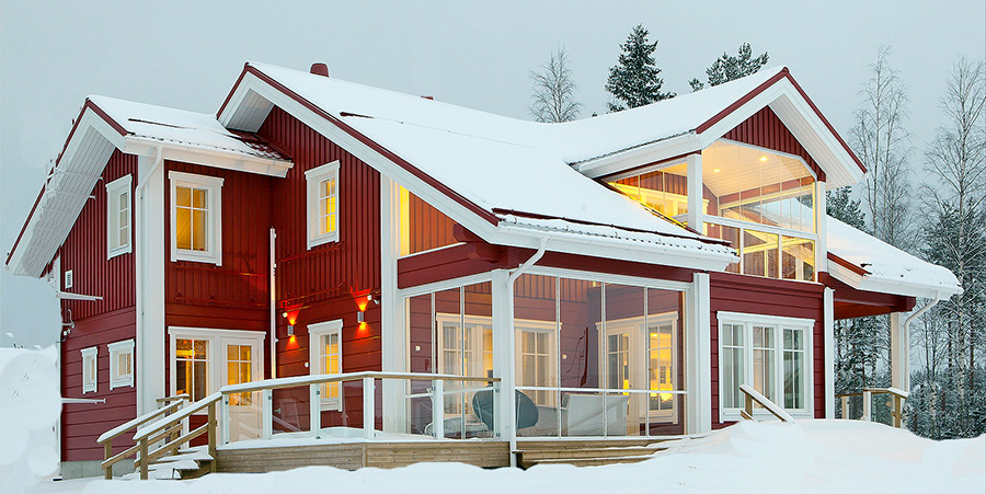 Wohnblockhaus und Holzrahmenhaus