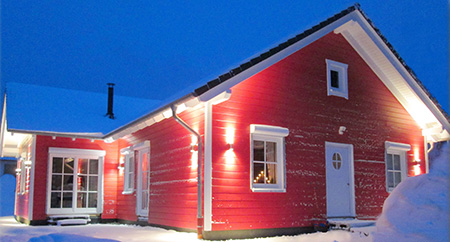 Holzrahmenhaus Winkelbungalow in Rot